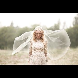 Juliet cap wedding veil with gold alencon lace